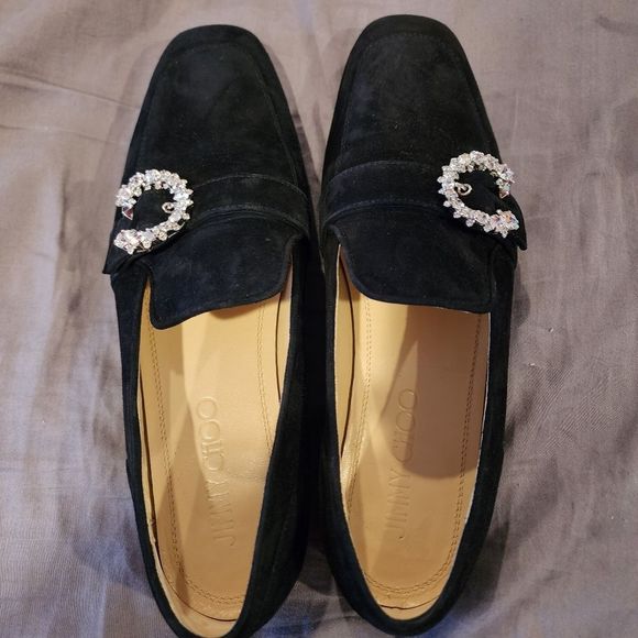 Jimmy Choo like new size 41 size 10 US black Suede loafers crystal embellishment - Picture 1 of 12